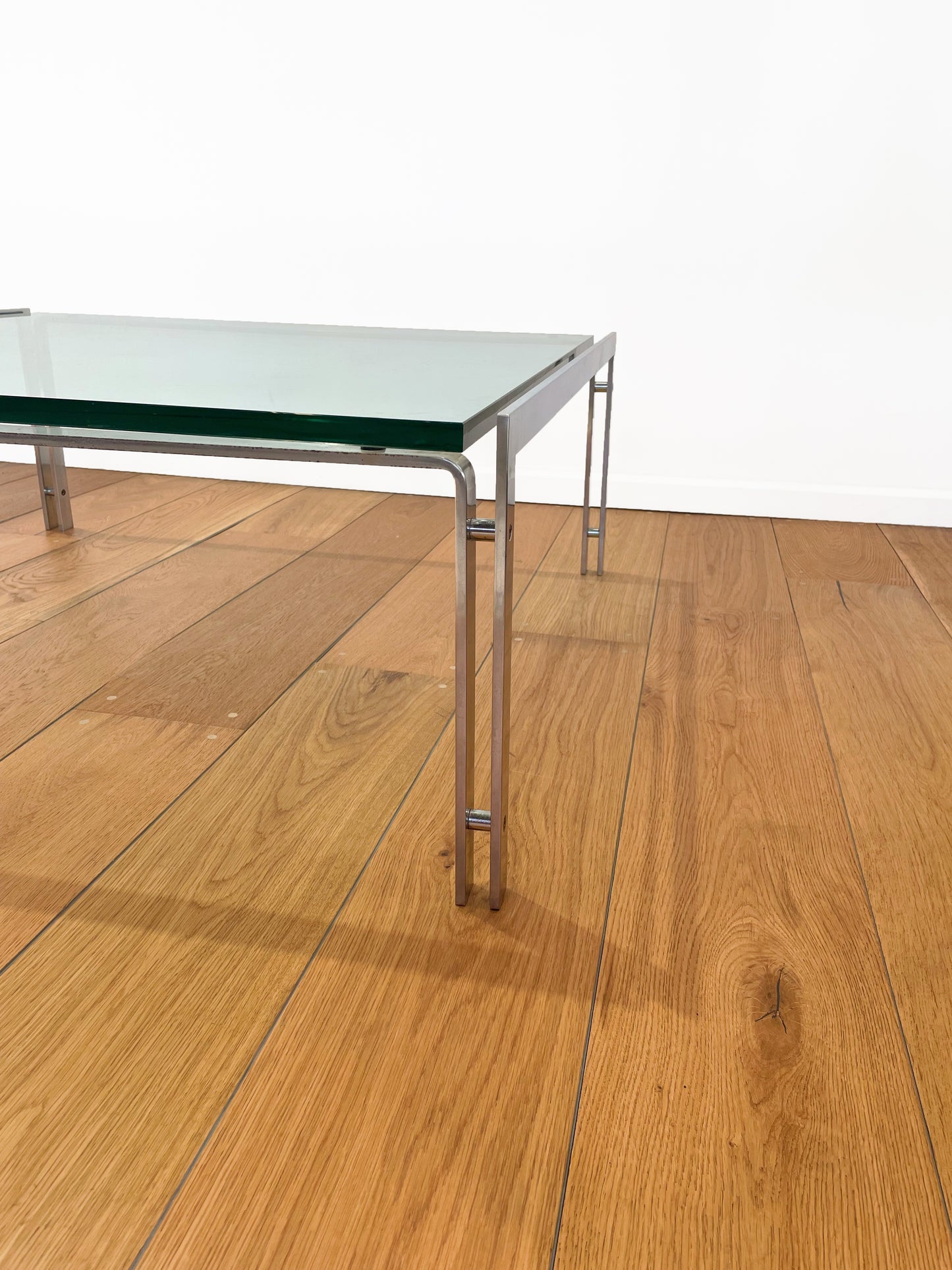 Glass and steel 60s Metaform M1 minimalist coffee table